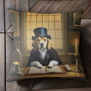 シルクハット ビーグル 本 キャンドル ケージ 執務室 クッションカバー 犬柄 45×45cm アニマル柄 おしゃれ 可愛い クッション本体付き 正方形