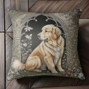 アーチの窓 ゴールデンレトリバー 花 つた Tシャツ メンズ クッションカバー 犬柄 45×45cm アニマル柄 おしゃれ 可愛い クッション本体付き 正方形