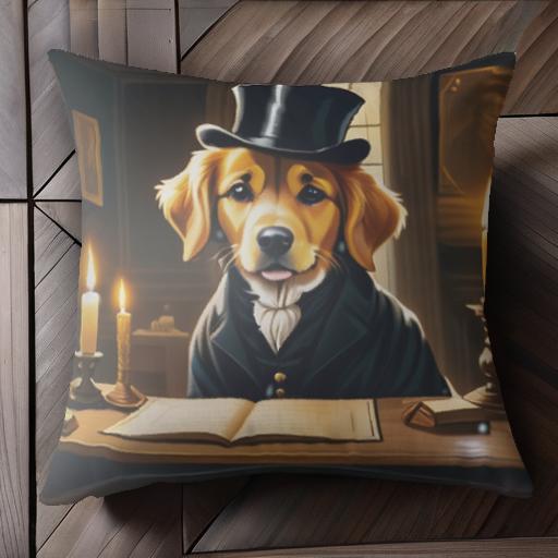 シルクハット ゴールデンレトリバー キャンドル 書斎 本 Tシャツ クッションカバー 犬柄 45×45cm アニマル柄 おしゃれ 可愛い クッショ..