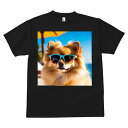 サングラス ポメラニアン ビーチ 日傘 青い空 Tシャツ メンズ キッズ 犬ファン 半袖 春夏 プリント カジュアル かわいい 人間用