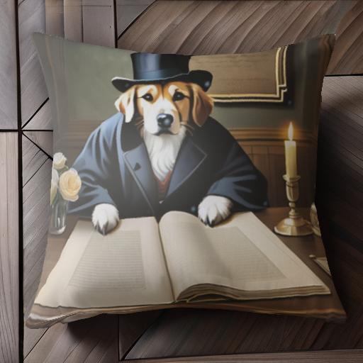 シルクハット シェットランドシープドッグ 本 薔薇 キャンドル 執事 クッションカバー 犬柄 45×45cm アニマル柄 おしゃれ 可愛い クッション本体付き 正方形