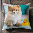 アヒルのおもちゃ ポメラニアン ベッド クッション Tシャツ メンズ クッションカバー 犬柄 45×45cm アニマル柄 おしゃれ 可愛い クッション本体付き ...