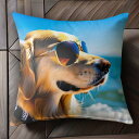 サングラス ゴールデンレトリバー 海 青空 Tシャツ メンズ クッションカバー 犬柄 45×45cm アニマル柄 おしゃれ 可愛い クッション本体付き 正方形
