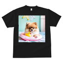 ゴム製のアヒル ポメラニアン ピンクの浮き輪 星の飾り Tシャツ メンズ キッズ 犬ファン 半袖 春夏 プリント カジュアル かわいい 人間用