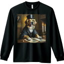 シルクハット ゴールデンレトリバー キャンドル 本 肖像画 テーブル 長袖Tシャツ 人間用 メンズ 秋春夏 プリント レジャー アウトドア カジュアル かわいい