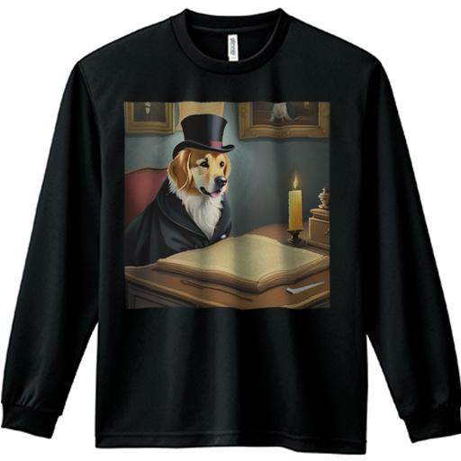 シルクハット ゴールデンレトリバー ろうそく 書類 ペン 絵画 長袖Tシャツ 人間用 メンズ 秋春夏 プリント レジャー アウトドア カジュアル かわいい