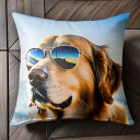 サングラス ゴールデンレトリバー 海 夕日 Tシャツ メンズ クッションカバー 犬柄 45×45cm アニマル柄 おしゃれ 可愛い クッション本体付き 正方形