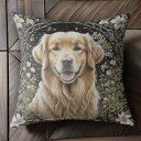 花 ゴールデンレトリーバー 黒い背景 犬 Tシャツ メンズ クッションカバー 犬柄 45×45cm アニマル柄 おしゃれ 可愛い クッション本体付き 正方形