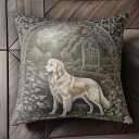 アーチ ゴールデンレトリーバー 庭 花 自然 美しい風景 クッションカバー 犬柄 45×45cm アニマル柄 おしゃれ 可愛い クッション本体付き 正方形