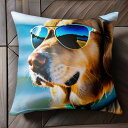 サングラス ゴールデンレトリバー 海 青空 Tシャツ メンズ クッションカバー 犬柄 45×45cm アニマル柄 おしゃれ 可愛い クッション本体付き 正方形