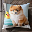 アヒルのおもちゃ ポメラニアン ベッド 室内 Tシャツ メンズ クッションカバー 犬柄 45×45cm アニマル柄 おしゃれ 可愛い クッション本体付き 正方形