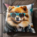 サングラス ポメラニアン 皮ジャン 街並み Tシャツ メンズ クッションカバー 犬柄 45×45cm アニマル柄 おしゃれ 可愛い クッション本体付き 正方形