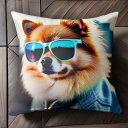 サングラス ポメラニアン 青空 パーカー Tシャツ メンズ クッションカバー 犬柄 45×45cm アニマル柄 おしゃれ 可愛い クッション本体付き 正方形