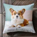 ベッド ウェルシュコーギー ピンクの枕 青い壁 Tシャツ メンズ クッションカバー 犬柄 45×45cm アニマル柄 おしゃれ 可愛い クッション本体付き 正方...