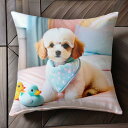 アヒルのおもちゃ トイプードル ベビー風の部屋 ピンクのベッドカバー レインボーデザイン Tシャツ クッションカバー 犬柄 45×45cm アニマル柄 おしゃれ 可愛い クッション本体付き 正方形