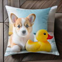 アヒルのおもちゃ コーギー 枕 ベッド Tシャツ メンズ クッションカバー 犬柄 45×45cm アニマル柄 おしゃれ 可愛い クッション本体付き 正方形