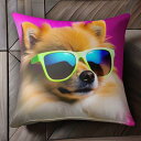 サングラス ポメラニアン カラフル ピンクの背景 Tシャツ メンズ クッションカバー 犬柄 45×45cm アニマル柄 おしゃれ 可愛い クッション本体付き 正...