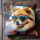 サングラス ポメラニアン カジュアルジャケット 都市背景 Tシャツ メンズ クッションカバー 犬柄 45×45cm アニマル柄 おしゃれ 可愛い クッション本体...