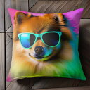 サングラス ポメラニアン カラフル Tシャツ メンズ キッズ クッションカバー 犬柄 45×45cm アニマル柄 おしゃれ 可愛い クッション本体付き 正方形