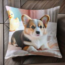 アヒルのおもちゃ ウェルシュコーギー ベッド 室内 Tシャツ メンズ クッションカバー 犬柄 45×45cm アニマル柄 おしゃれ 可愛い クッション本体付き ...