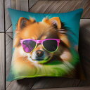 サングラス ポメラニアン カラフル Tシャツ メンズ キッズ クッションカバー 犬柄 45×45cm アニマル柄 おしゃれ 可愛い クッション本体付き 正方形