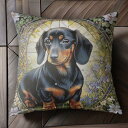 花 ダックスフント ステンドグラス 景色 Tシャツ メンズ クッションカバー 犬柄 45×45cm アニマル柄 おしゃれ 可愛い クッション本体付き 正方形