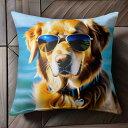 サングラス ゴールデンレトリバー 青い海 ハートのペンダント Tシャツ メンズ クッションカバー 犬柄 45×45cm アニマル柄 おしゃれ 可愛い クッション...
