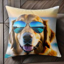 夕日 ゴールデンレトリバー ビーチ サングラス Tシャツ メンズ クッションカバー 犬柄 45×45cm アニマル柄 おしゃれ 可愛い クッション本体付き 正方...