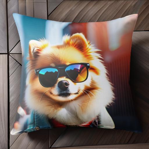 サングラス ポメラニアン ジャケット かっこいい おしゃれ お散歩 クッションカバー 犬柄 45×45cm アニマル柄 可愛い クッション本体付き 正方形
