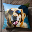 サングラス ゴールデンレトリバー 海 山 Tシャツ メンズ クッションカバー 犬柄 45×45cm アニマル柄 おしゃれ 可愛い クッション本体付き 正方形