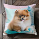 ピンクの背景 ポメラニアン 青いクッション 犬 Tシャツ メンズ クッションカバー 犬柄 45×45cm アニマル柄 おしゃれ 可愛い クッション本体付き 正方...