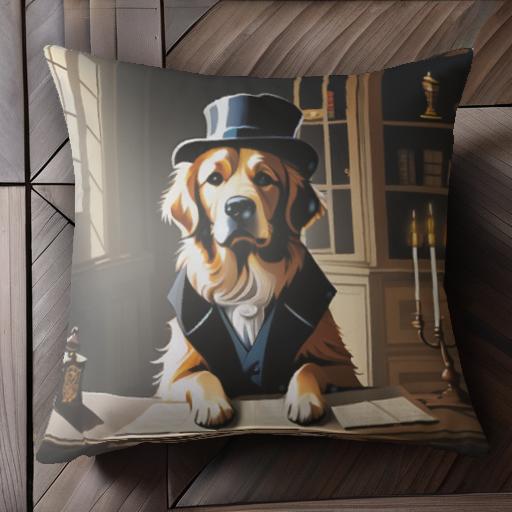 シルクハット ゴールデンレトリバー 本 書棚 燭台 窓 クッションカバー 犬柄 45×45cm アニマル柄 おし..