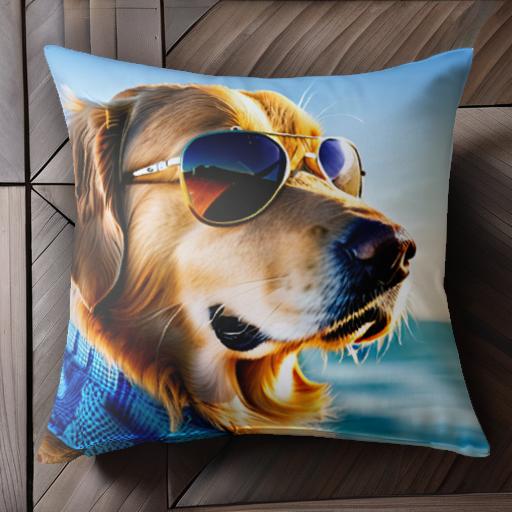 サングラス ゴールデンレトリバー ビーチ 青いスカーフ 太陽 海 クッションカバー 犬柄 45×45cm アニマル柄 おしゃれ 可愛い クッション本体付き 正方形 サングラス ゴールデンレトリバー ビーチ 青いスカーフ 太陽 海 クッションカバー 犬柄 45×45cm アニマル柄 おしゃれ 可愛い クッション本体付き 正方形