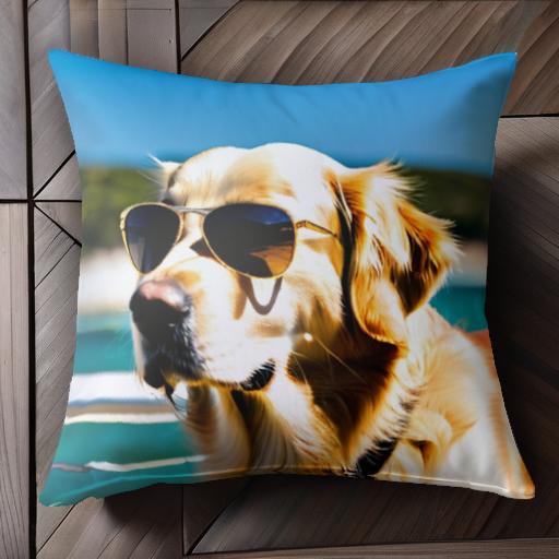 サングラス ゴールデンレトリバー 青い空 海 ボート Tシャツ クッションカバー 犬柄 45×45cm アニマル..