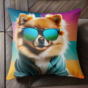 サングラス ポメラニアン パーカー カラフルな背景 Tシャツ メンズ クッションカバー 犬柄 45×45cm アニマル柄 おしゃれ 可愛い クッション本体付き ...