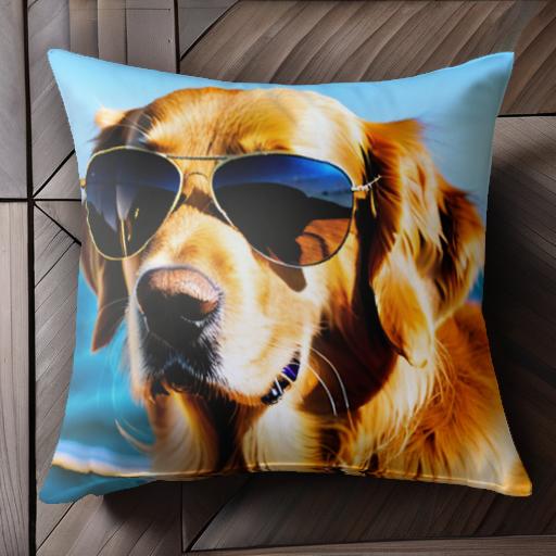 サングラス ゴールデンレトリバー ボート 海 夏 青空 クッションカバー 犬柄 45×45cm アニマル柄 おし..