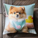 黄色いアヒルのおもちゃ ポメラニアン ハートのキルト 枕 Tシャツ メンズ クッションカバー 犬柄 45×45cm アニマル柄 おしゃれ 可愛い クッション本体...