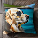 サングラス ゴールデンレトリバー 海 風景 Tシャツ メンズ クッションカバー 犬柄 45×45cm アニマル柄 おしゃれ 可愛い クッション本体付き 正方形