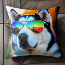 サングラス ハスキー 夕日 Tシャツ メンズ キッズ クッションカバー 犬柄 45×45cm アニマル柄 おしゃれ 可愛い クッション本体付き 正方形