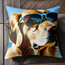 サングラス ゴールデンレトリバー 海 青空 Tシャツ メンズ クッションカバー 犬柄 45×45cm アニマル柄 おしゃれ 可愛い クッション本体付き 正方形