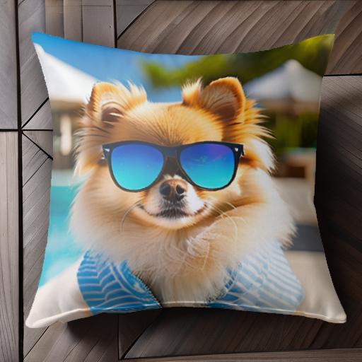 プール ポメラニアン サングラス 夏 パームツリー かわいい クッションカバー 犬柄 45×45cm アニマル柄 おしゃれ 可愛い クッション本体付き 正方形