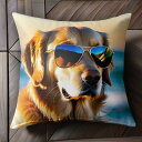 サングラス ゴールデンレトリバー ビーチ 夕日 Tシャツ メンズ クッションカバー 犬柄 45×45cm アニマル柄 おしゃれ 可愛い クッション本体付き 正方...