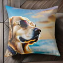 サングラス ゴールデンレトリバー 海 夕日 Tシャツ メンズ クッションカバー 犬柄 45×45cm アニマル柄 おしゃれ 可愛い クッション本体付き 正方形
