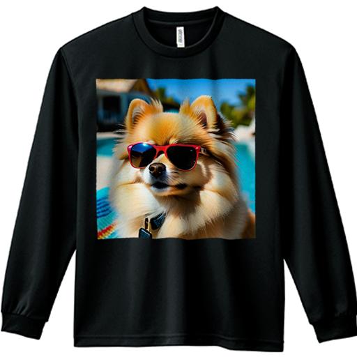 サングラス ポメラニアン プール ビーチタオル 屋外 楽しい 長袖Tシャツ 人間用 メンズ 秋春夏 プリン..