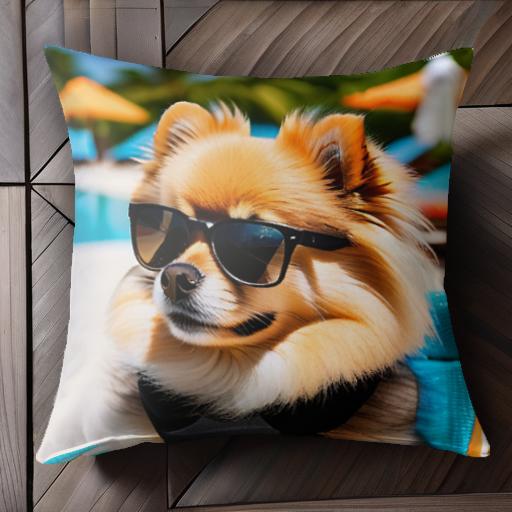サングラス ポメラニアン ビーチ リゾート パラソル プール クッションカバー 犬柄 45×45cm アニマル柄..