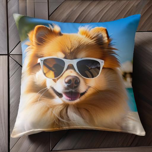 サングラス ポメラニアン プール 休日 リゾート 夏 クッションカバー 犬柄 45×45cm アニマル柄 おしゃれ 可愛い クッション本体付き 正方形