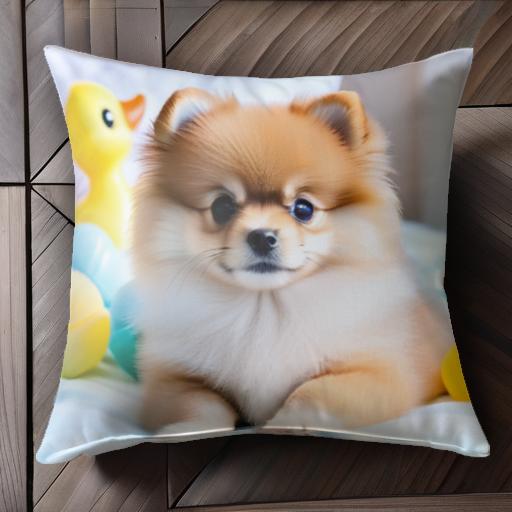 アヒルのおもちゃ ポメラニアン ベッド ボール クッションカバー 犬柄 45×45cm アニマル柄 おしゃれ 可愛い クッション本体付き 正方形