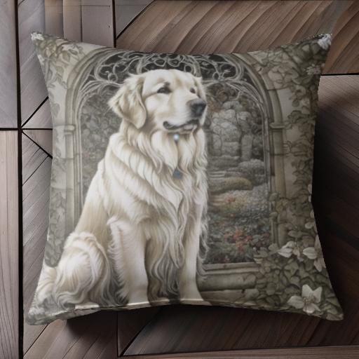 アーチ ゴールデンレトリバー 植物 花 石造り クッションカバー 犬柄 45×45cm アニマル柄 おしゃれ 可..