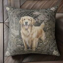 アーチ型のゲート ゴールデンレトリバー 花 植物 クッションカバー 犬柄 45×45cm アニマル柄 おしゃれ 可愛い クッション本体付き 正方形