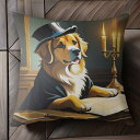 トップハット ゴールデンレトリバー キャンドル 机 スーツ 棚に置かれた本 クッションカバー 犬柄 45×45cm アニマル柄 おしゃれ 可愛い クッション本体付き 正方形